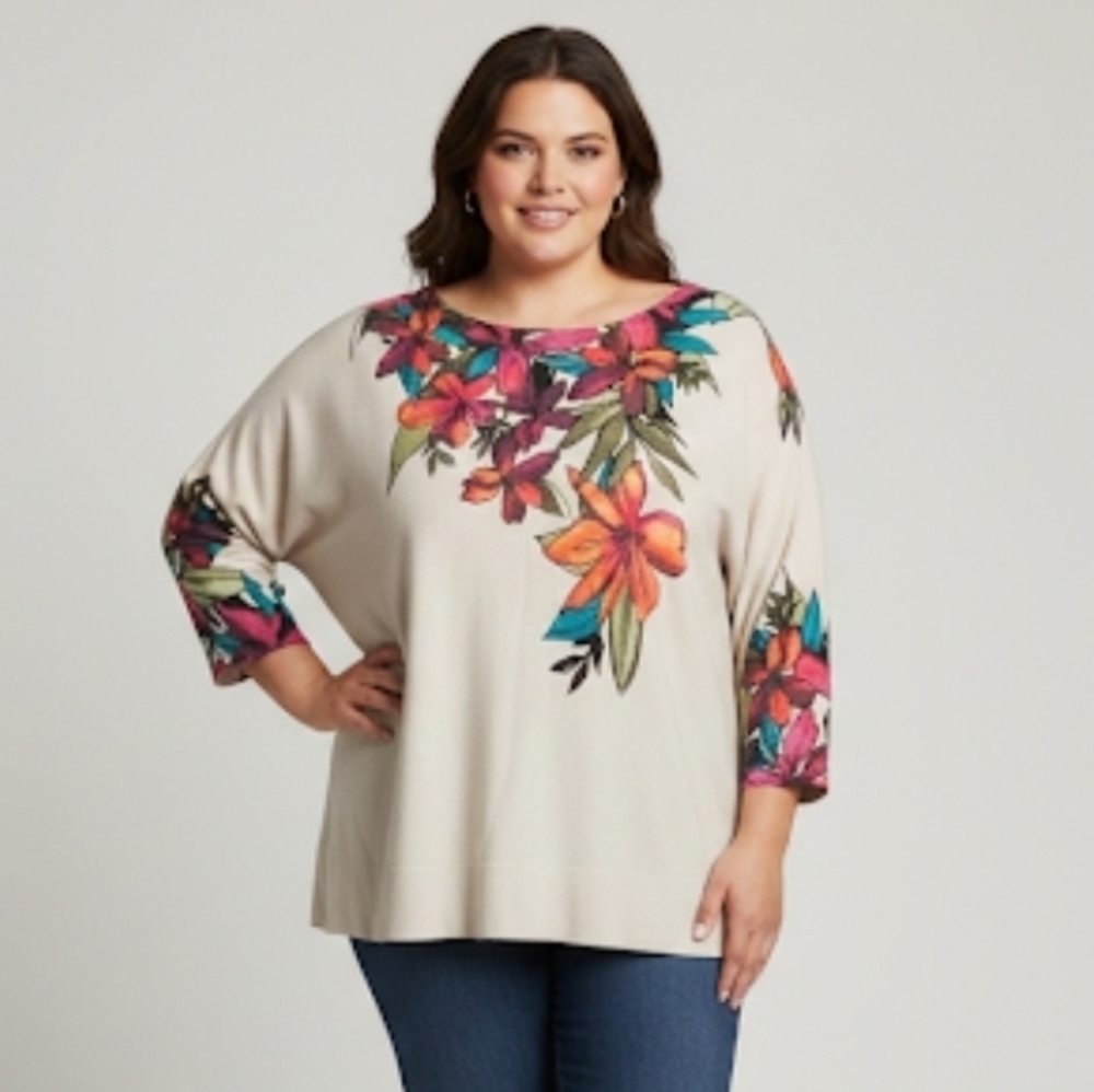 Chico's Multicolor Floral Cashmere Blend Sweater